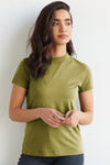 womens organic cotton slim mock neck tee - moss green - fair indigo fair trade ethically made