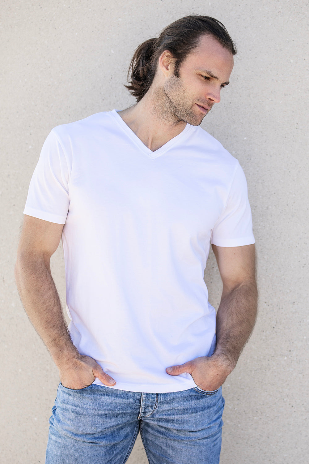 White mens v neck t shirt cheap