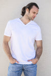 mens organic v-neck t-shirt - white - fair indigo fair trade ethically made