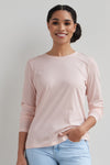 womens 100% cotton relaxed long sleeve crew neck tee - petal pink - fair trade ethically made