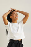 womens 100% organic cotton relaxed crop tee - undyed dye free beige- fair trade ethically made