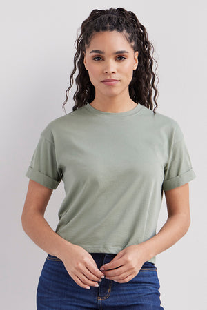 womens organic cotton relaxed crop tee - stone sage green - fair trade ethically made
