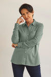 womens organic 100% cotton knit button down shirt- stone green - fair trade ethically made