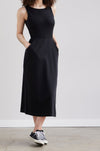 womens 100% organic pocket midi dress - black - fair indigo fair trade ethically made