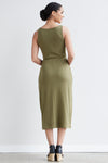 womens organic cotton pocket midi dress - olive green - fair indigo fair trade ethically made