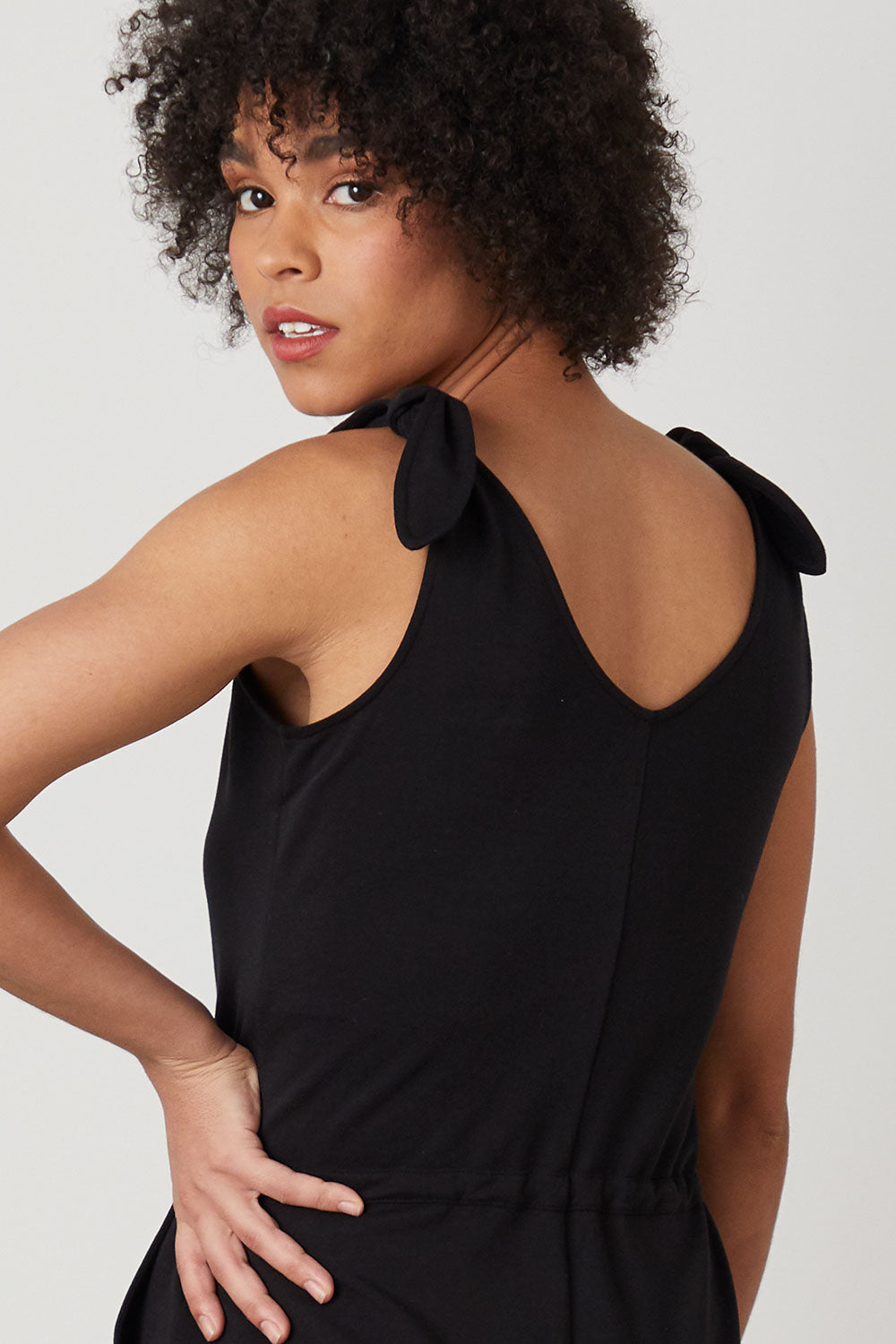 womens organic french terry jumpsuit - black - fair indigo fair trade ethically made