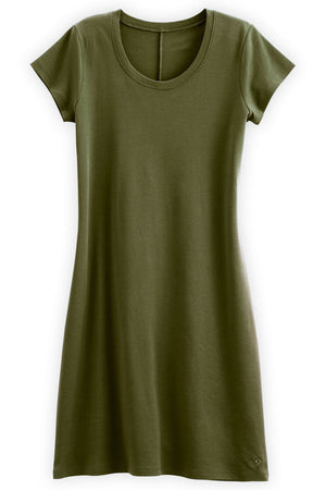 womens organic cotton scoop neck t-shirt dress - olive green - fair indigo fair trade ethically made